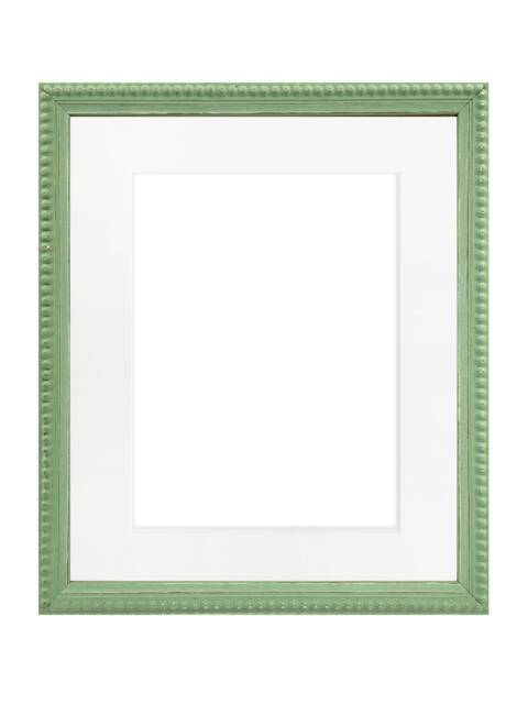 Crown Pea Green Photo Frame With White Mount, Wooden Bobbin Distressed - image 1