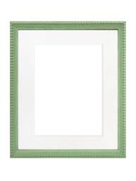 Crown Pea Green Photo Frame With White Mount, Wooden Bobbin Distressed