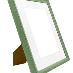Crown Pea Green Photo Frame With White Mount, Wooden Bobbin Distressed - thumbnail 3