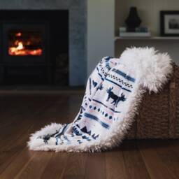 Lodge Moose Mountain Baby Blanket, Crib Bedding, Faux Fur Trendy Minky Blue & Pink Blanket - thumbnail 3