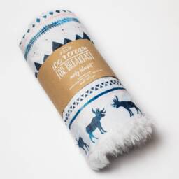 Lodge Moose Mountain Baby Blanket, Crib Bedding, Faux Fur Trendy Minky Blue & Pink Blanket - thumbnail 2