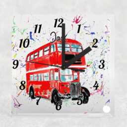 Personalised Vintage Red Bus Glass Analogue Wall Clock Square Or Circular, Ideal Gift - thumbnail 3