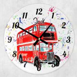 Personalised Vintage Red Bus Glass Analogue Wall Clock Square Or Circular, Ideal Gift - thumbnail 2