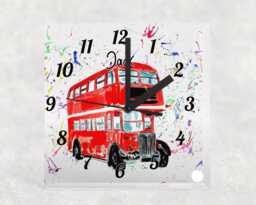 Personalised Vintage Red Bus Glass Analogue Wall Clock Square Or Circular, Ideal Gift