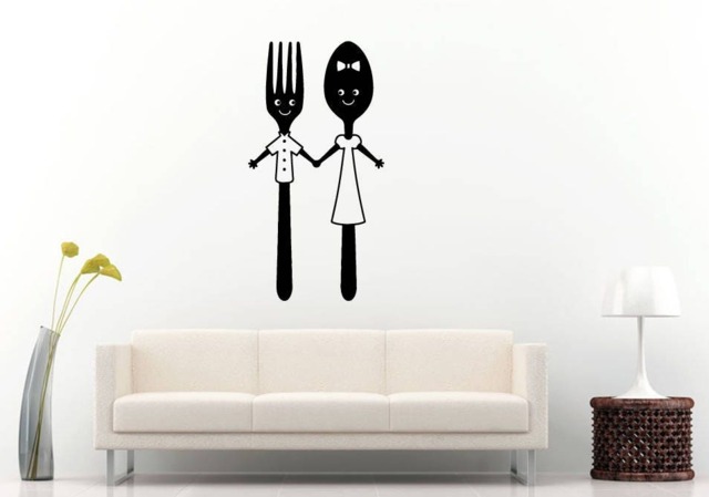 Fork Spoon Couple Friends Kitchen Cooking Dining Food Utensils Room Wall Sticker Decal Vinyl Mural Decor Art L2426 - image 1
