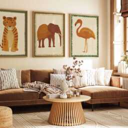 Set Of 3 Safari Animal Posters, Tiger Elephant & Flamingo Prints, Jungle Wall Art, Kids Room Decor, Nursery Poster Set, Gift - thumbnail 2