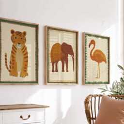 Set Of 3 Safari Animal Posters, Tiger Elephant & Flamingo Prints, Jungle Wall Art, Kids Room Decor, Nursery Poster Set, Gift - thumbnail 3