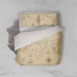 3D World Map Duvet Cover Set, Beige Parchment Bedding - thumbnail 2