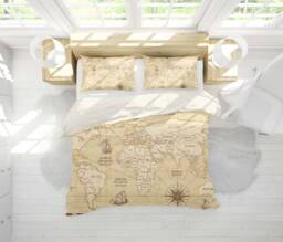 3D World Map Duvet Cover Set, Beige Parchment Bedding - thumbnail 1