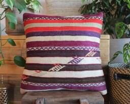 50cm - 20Inch Vintage Kilim Cushion Cover Handwoven - Striped Purple White Black