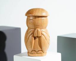 Jizo Wearing Cap Statue, Buddha Sculpture, Wood Figurine, Wooden Jizo, Praying, House Warming, Namasthe, Room Decoration, Gift For Him - thumbnail 1