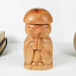 Jizo Wearing Cap Statue, Buddha Sculpture, Wood Figurine, Wooden Jizo, Praying, House Warming, Namasthe, Room Decoration, Gift For Him - thumbnail 3