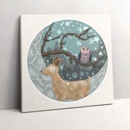 Nocturnal Animals & The Moon Canvas, Wall Art Picture, Beige Decoration, Animals Canvas - thumbnail 2