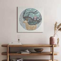 Nocturnal Animals & The Moon Canvas, Wall Art Picture, Beige Decoration, Animals Canvas - thumbnail 1