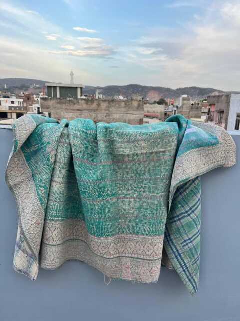 Artisan Block Printed Patchwork Kantha Quilt - Lightweight Cotton Throw - image 1