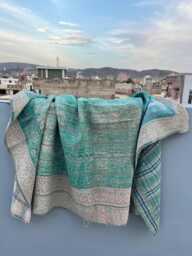 Artisan Block Printed Patchwork Kantha Quilt - Lightweight Cotton Throw - thumbnail 1