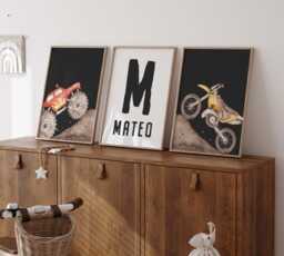 Personalized Monster Truck & Dirt Bike Print Set Boys Bedroom Wall Art - thumbnail 1