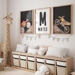 Personalized Monster Truck & Dirt Bike Print Set Boys Bedroom Wall Art - thumbnail 3