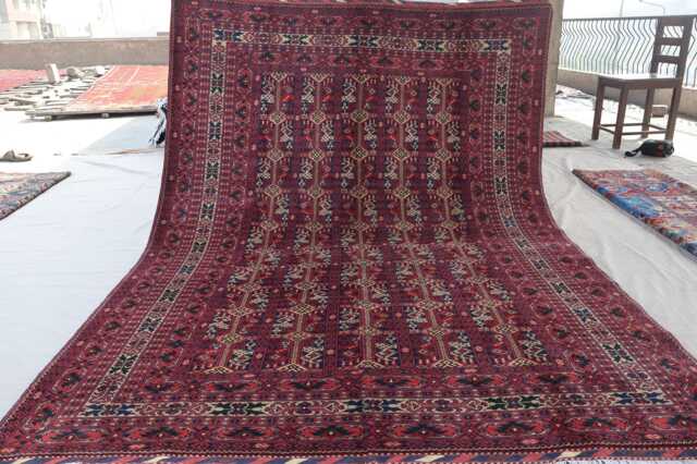 7x10 Large Afghan Rug, Rust Red Pinkish Handmade Wool Oriental Area Living Room Bedroom Turkmen Tribal Bukhara Rug - image 1