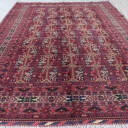 7x10 Large Afghan Rug, Rust Red Pinkish Handmade Wool Oriental Area Living Room Bedroom Turkmen Tribal Bukhara Rug - thumbnail 3