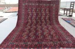 7x10 Large Afghan Rug, Rust Red Pinkish Handmade Wool Oriental Area Living Room Bedroom Turkmen Tribal Bukhara Rug - thumbnail 1