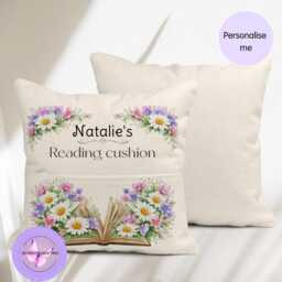 Personalised April Birth Flower Cushion Daisy Reading With Pocket Custom Name Gift Book Lover Linen Pillow Present - thumbnail 2