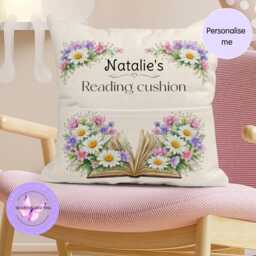 Personalised April Birth Flower Cushion Daisy Reading With Pocket Custom Name Gift Book Lover Linen Pillow Present - thumbnail 3