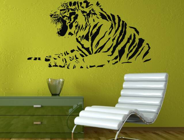 Angry Roaring Tiger Striped Jungle Cat Predator Animal Wall Decal Vinyl Sticker Mural Room Decor L1333 - image 1