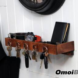 Wall Key Holder With Shelf - Decorative Rack Organizer Custom Small Reclaimed Wood. Wood Wall Shelf.wall Hooks On - thumbnail 2