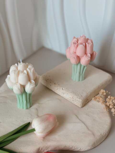 Bouquet Of Tulips Candle in A Choice Colors, Handmade Rapeseed Wax - image 1
