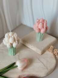 Bouquet Of Tulips Candle in A Choice Colors, Handmade Rapeseed Wax - thumbnail 1