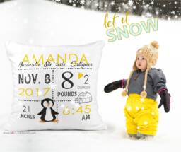 Penguin Baby Pillow-Birth Announcement-Nursery Decor-Baby Pillow-Penguin-Keepsake Pillow-Personalized Pillow-New Baby-Birth Stats-Custom