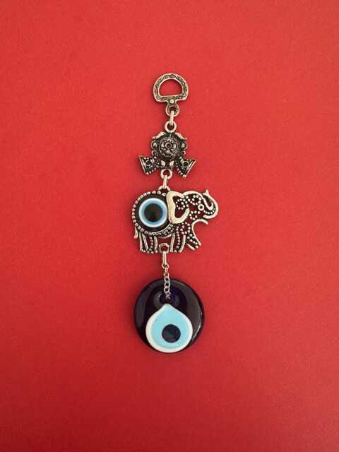 Elephant Evil Eye Wall Hanging, Good Luck Charm For Home, Turkish Nazar Bead Decor, Protection Animal Amulet, Boho Art, New Home Gift - image 1