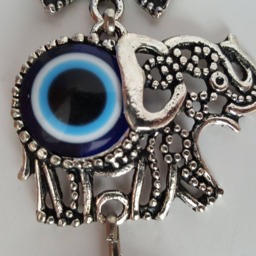 Elephant Evil Eye Wall Hanging, Good Luck Charm For Home, Turkish Nazar Bead Decor, Protection Animal Amulet, Boho Art, New Home Gift - thumbnail 4
