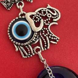 Elephant Evil Eye Wall Hanging, Good Luck Charm For Home, Turkish Nazar Bead Decor, Protection Animal Amulet, Boho Art, New Home Gift - thumbnail 3