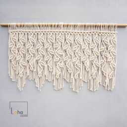 Macrame Leaf Window Valance - Boho Kitchen Curtain Farmhouse Treatment Custom Width Cottagecore Home Decor