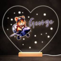 Watercolour Aeroplane Flying Hamster Heart Personalised Gift Lamp Night Light - Bedroom