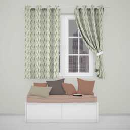 Cream White Floral Botanical Vertical Seamless Pattern Elegant Style Readymade Eyelet Ring Top Thermal 100% Blackout Curtains