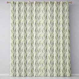 Cream White Floral Botanical Vertical Seamless Pattern Elegant Style Readymade Eyelet Ring Top Thermal 100% Blackout Curtains - thumbnail 2