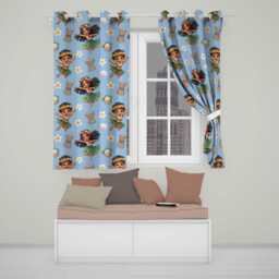 Cute Hula Girl Blue Background Tropical Flowers Coconut Seamless Pattern Readymade Eyelet Ring Top Thermal 100% Blackout Curtains - thumbnail 1