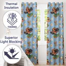 Cute Hula Girl Blue Background Tropical Flowers Coconut Seamless Pattern Readymade Eyelet Ring Top Thermal 100% Blackout Curtains - thumbnail 3