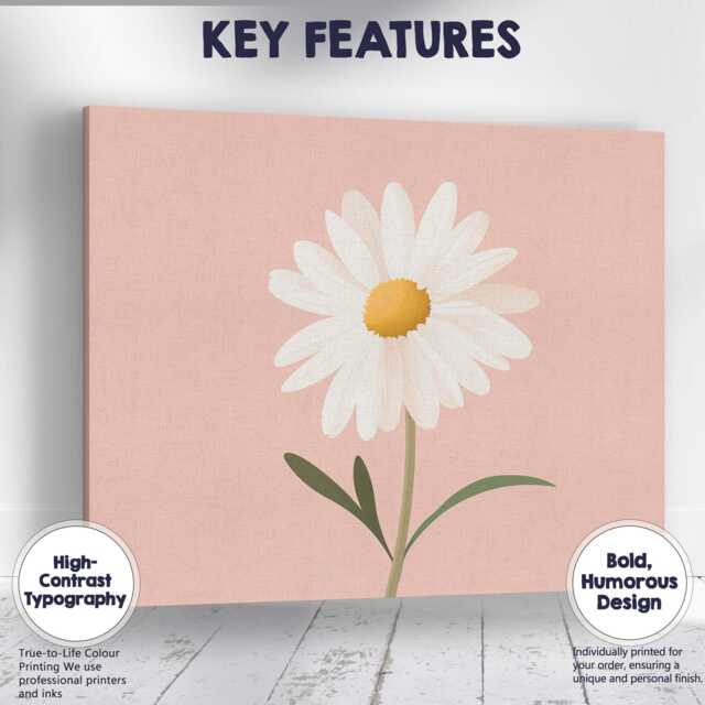 Soft Blush Pink Daisy Floral Scandinavian Wall Art Canvas Print Decor Picture Ready To Hang - image 1