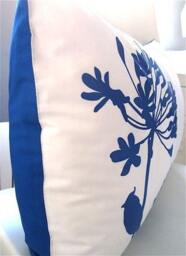 "Cobalt Blue Cardinal Pillow Silkscreened Floral Print, 12"" X 18" - thumbnail 3