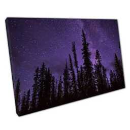 Enchanting Purple Galaxy Canvas Starry Night Over Woodland Scene For Home & Office Walls - thumbnail 1