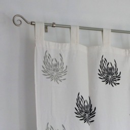 Hand Block Printed Cotton Tab Top Curtains, Loop Curtains, Boho , Bohemian Print, Monochrome - thumbnail 3