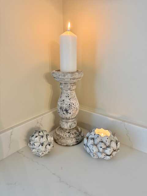 Handcrafted Neutral Ceramic Pillar Candle Stick Holder Stand Rustic Home Accent - image 1