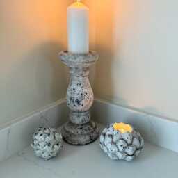 Handcrafted Neutral Ceramic Pillar Candle Stick Holder Stand Rustic Home Accent - thumbnail 4