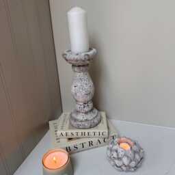 Handcrafted Neutral Ceramic Pillar Candle Stick Holder Stand Rustic Home Accent - thumbnail 2
