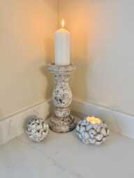 Handcrafted Neutral Ceramic Pillar Candle Stick Holder Stand Rustic Home Accent - thumbnail 1