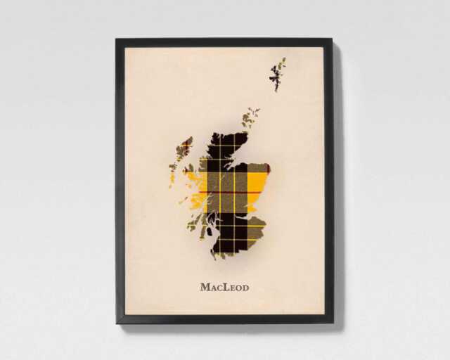 Clan Macleod Scottish Tartan Map - Of Scotland Family Wall Decor, Ready To Hang - image 1